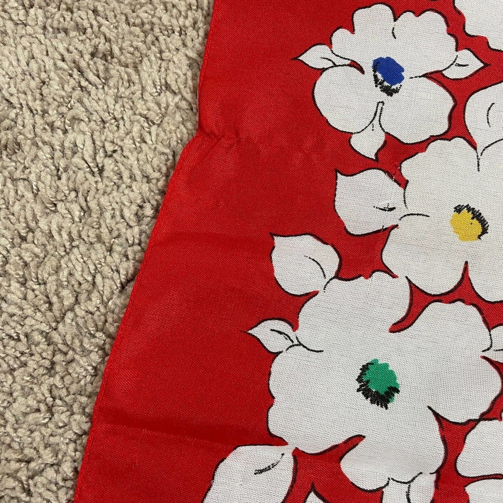 Vintage Square Scarf Red White Floral Print Large 30" Hair Scarf Kerchief Neck - Picture 3 of 5